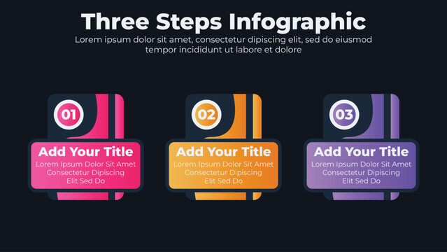 Gradient infographic template for business process steps with dark theme