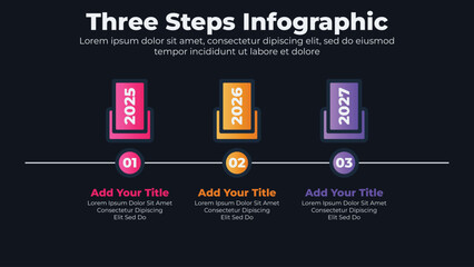 Timeline infographics template with 3 steps