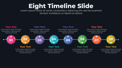 Business timeline infographics template with 8 steps or option
