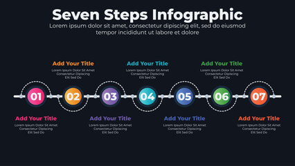 Circular timeline infographics template with 7 steps

