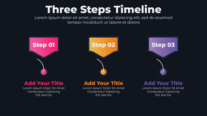 Infographic template for business process steps with dark theme