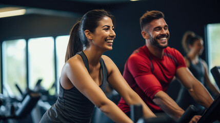 Fototapeta premium Portrait of sports man and woman training together in a gym