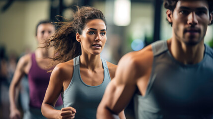 Portrait of sports man and woman training together in a gym