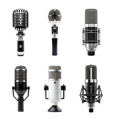 Generative AI, PNG set of silver microphones, photorealistic