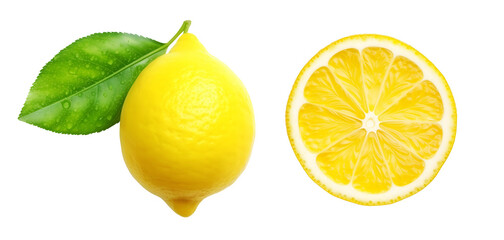 Ripe lemon isolated on transparent background. PNG format - obrazy, fototapety, plakaty
