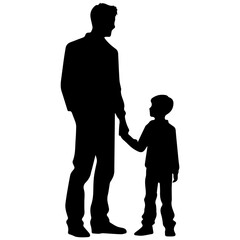 Father and son standing, silhouette vector