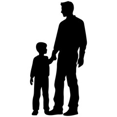 Father and son standing, silhouette vector
