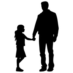 Father and son standing, silhouette vector
