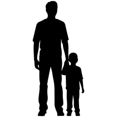Father and son standing, silhouette vector