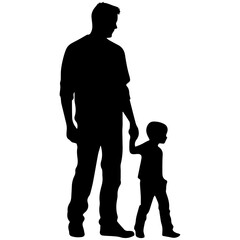 Father and son standing, silhouette vector