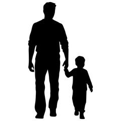 Father and son standing, silhouette vector