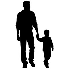 Father and son standing, silhouette vector