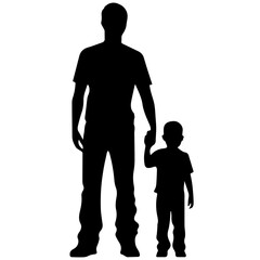 Father and son standing, silhouette vector