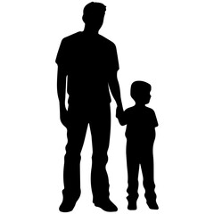 Father and son standing, silhouette vector