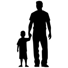 Father and son standing, silhouette vector