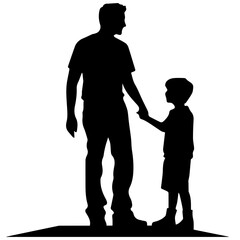 Father and son standing, silhouette vector