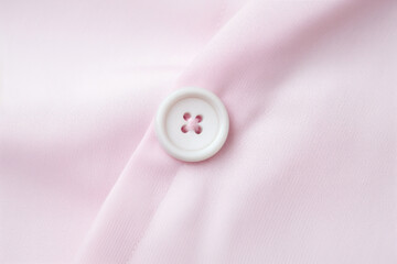 Close up of a white button on light pink fabric.