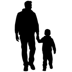Father and son standing, silhouette vector