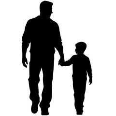 Father and son standing, silhouette vector