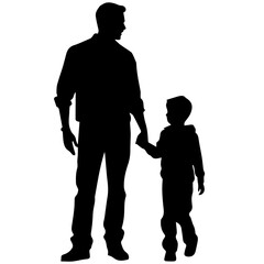 Father and son standing, silhouette vector