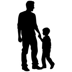 Father and son standing, silhouette vector