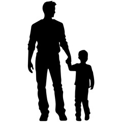 Father and son standing, silhouette vector
