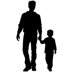 Father and son standing, silhouette vector