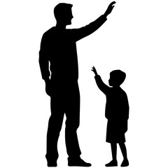 Father and son standing, silhouette vector