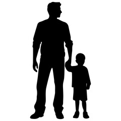 Father and son standing, silhouette vector