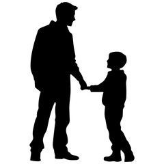 Father and son standing, silhouette vector