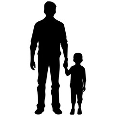 Father and son standing, silhouette vector