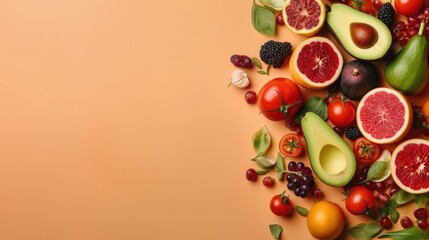 Plate with vegan food , fruits and vegetables