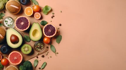 Obraz na płótnie Canvas Plate with vegan food , fruits and vegetables