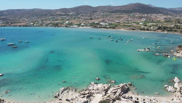 Aerial views of Kite and Wind surfers off the coast of Paros, Greece.