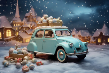 Fototapeta na wymiar snow candy holiday winter christmas gift retro merry festive car. Generative AI.