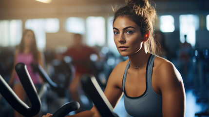 Fototapeta premium Portrait of a young athletic woman in a gym