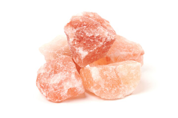 Himalayan salt stone block, crystal of natural pink salt isolated on white background - obrazy, fototapety, plakaty