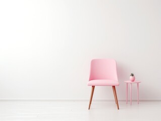 Wall mockup with Pink chair in a white room generative ai