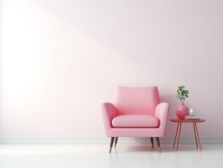 Fototapeta na wymiar Wall mockup with Pink chair in a white room generative ai