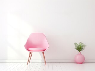 Wall mockup with Pink chair in a white room generative ai