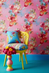 A candy colored wallpaper with a playful combination of flowers