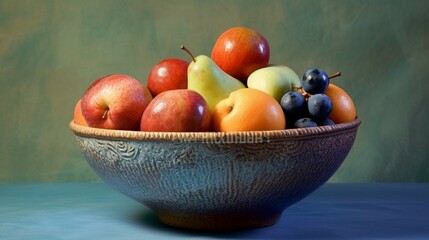A ceramic bowl filled with fresh fruits 