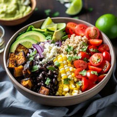 A colorful and healthy vegetarian taco bowl
