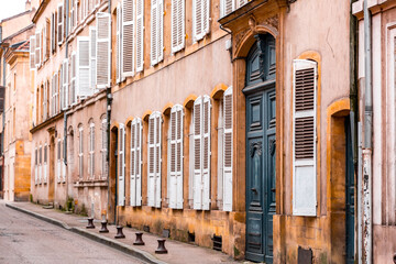 Fototapeta na wymiar Street view and typical french buildings in Metz, France