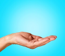 Empty human Hand. Skincare concept