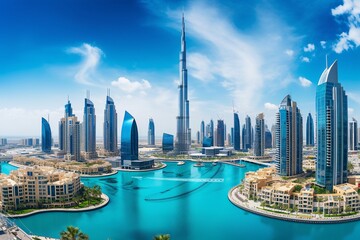 Panoramic View of the Stunning Dubai City Center Skyline Featuring Luxury Skyscrapers and Modern Architecture, United Arab Emirates