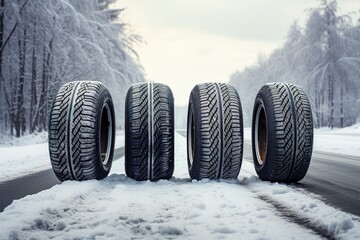 Winter car tires on a snow-covered road