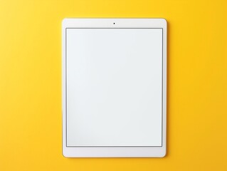 Top view of digital tablet screen mockup on a yellow background generative ai