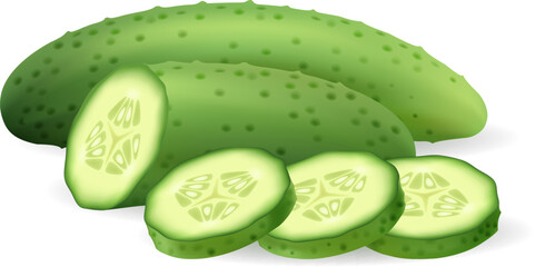 Ripe sliced cucumber 3d