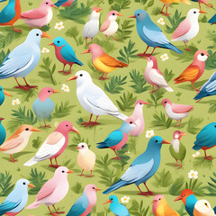 Bird pattern seamless colorful design liilustration